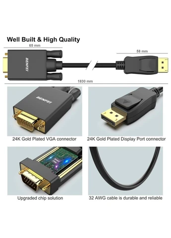 Кабель DisplayPort to VGA 1920x1080@60Hz 1.8м black Benfei (378084685)