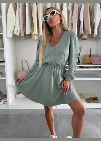 Оливковое повседневный платье No Brand однотонное