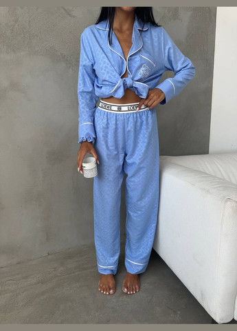 Голубая всесезон женская пижама - домашний костюм. рубашка + брюки No Brand