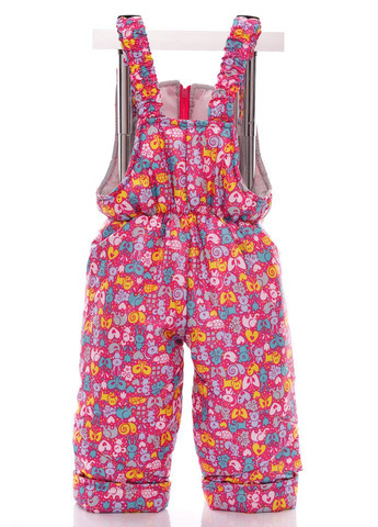 Розовый зимний комбинезон для девочки на холлофайбере принтом животных бэбик малиновый с коричневым мехом 80 см (53010) BABYKROHA