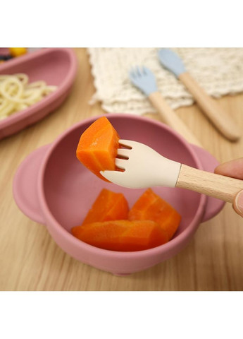 Набор силиконовой детской посуды для прикорма на присосках бежевый + Силиконовая пустышка ортодонтическая цвет Фуксия Cheeks (348322571)