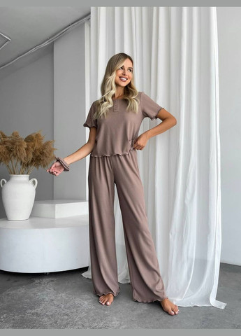 Темно-бежевая трикотажная пижамка тройка Osoblyva