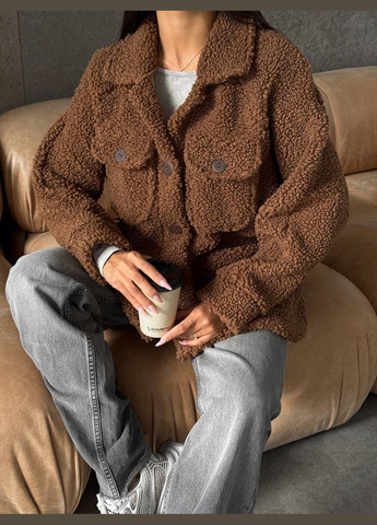 Коричневая повседневный рубашка однотонная No Brand