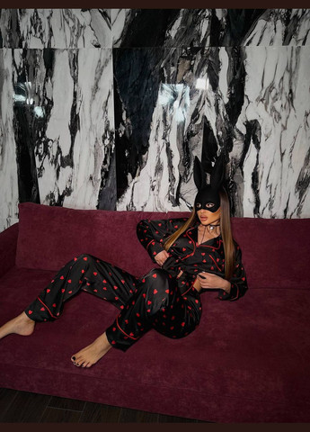 Черная пижама женская рубашка + брюки No Brand