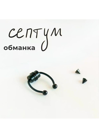 Септум-обманка с сменными конечностями базовый черный септум на магнитах минимализм готический панк стиль кольцо в носик y2k No Brand (349817726)