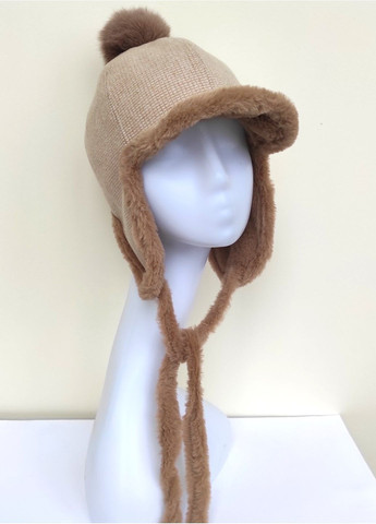 Женская Зимняя Шапка-Ушанка с Козырьком и Помпоном, Подклад Супер Мягкий Искусственный Мех No Brand Жіноча Зимова Шапка-Вушанка (363838662)