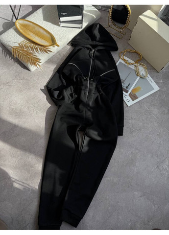 Женский комбинезон Гермес комбинезон-брюки однотонный чёрный повседневный трехнитка с начесом