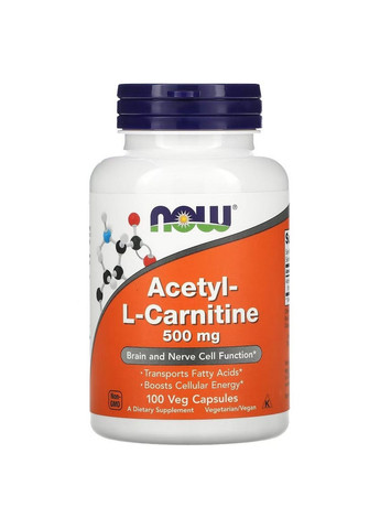 Жироспалювач Acetyl-L-Carnitine 500 mg, 100 вегакапсул Now (293479960)