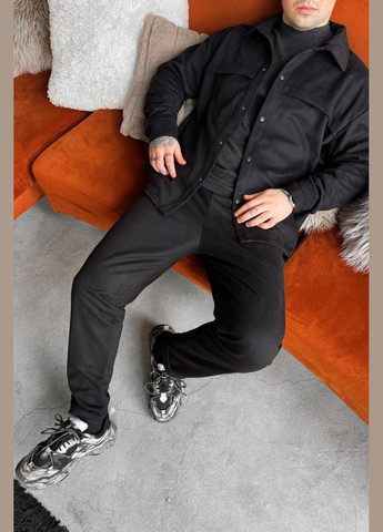 Чорний демісезонний стильний замшевий костюм брючний No Brand