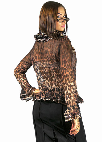 Коричневая демисезонная женская шифоновая блуза с баской lw-116680-11 коричневый Lowett