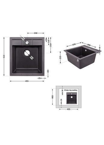 Кухонная мойка 460х515/200 GRF-13 (LIDZGRF13460515200) LIDZ 460x515 (322069786)