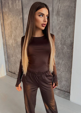 Базовий повсякденний костюм двійка: лонгслів з вирізами під пальчик + штани палаццо Україна (328392499)