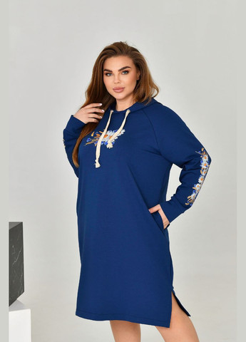 Синее женское платье спорт с капюшоном цвет синий р.52 454331 New Trend