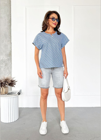 Голубая легкая женская блуза из натурального хлопка INNOE Блуза-футболка