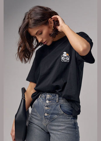 Женская футболка oversize с вышивкой - черный Lurex - (289060746)