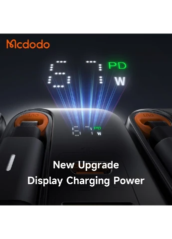 Зарядное устройство 67W GaN со встроенным кабелем USB-C 65 см, 2 порта (USB-C + USB-A) McDodo (386017280)