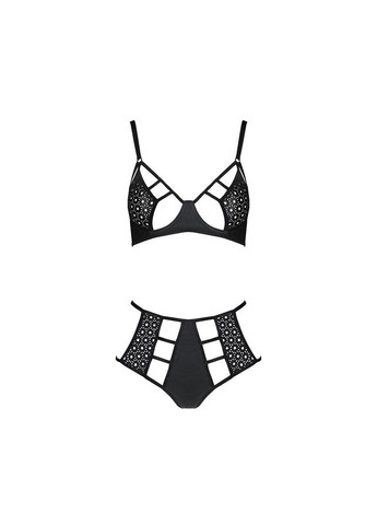 Комбінований демісезонний комплект білизни tasmina set xxl/xxxl black, ліф, високі трусики з корсетом ззаду Passion