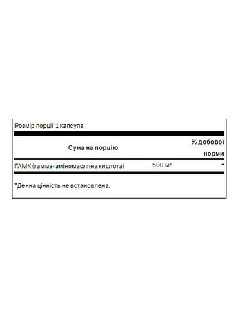 ГАМК 500 мг 100 капсул для нервової системи та сну заспокійлива добавка амінокислота Swanson (368978014)