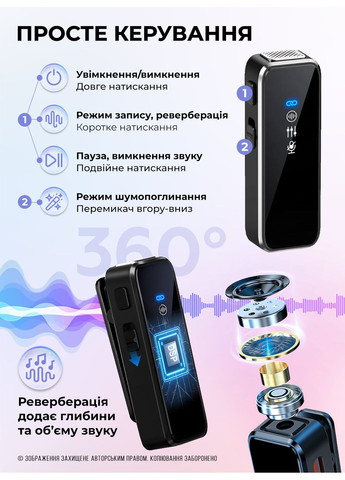 Бездротовий петличний мікрофон з кейсом для телефону айфона з вітрозахисними насадками 2 шт набір Чорний 73718 OnePro (361286261)