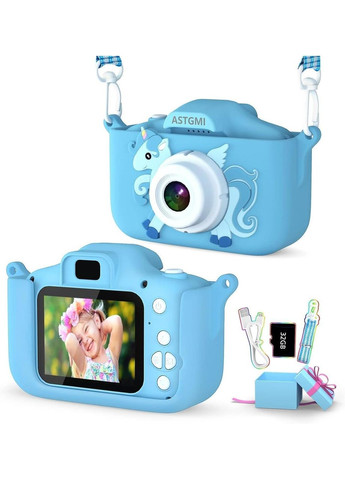 Цифровая детская камера ASTGMI 32 ГБ SD-картой и силиконовой крышкой (б\у, синий) No Brand (300657799)