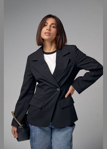 Жіночий однобортний піджак приталеного крою - чорний Lurex (282957678)