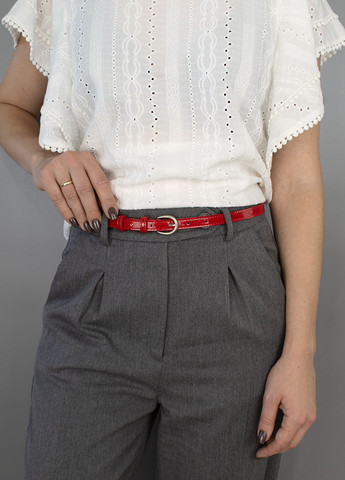 Ремень кожаный женский PS-1570 (125 см) красный лаковый узкий Puos (361639622)