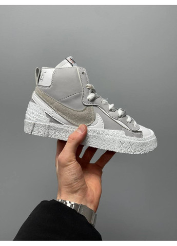 КРОССОВКИ ЖЕНСКИЕ NIKE BLAZER MID X SACAI GREY WHITE V2 НАЙК БЛЕЙЗЕР No Brand серые демисезоны (367168353)