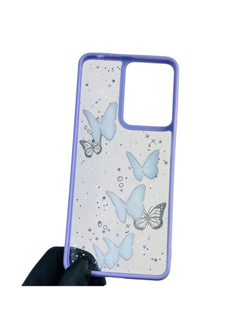 Чехол для Moto G24 (PB1E0003RS) с блёстками с бабочками на моторола г24 сиреневый Motorola (366388915)