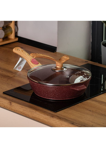 Глубокая алюминиевая сковорода (2,4 л) со стеклянной крышкой и ручкой Ø 24 см Красный MGC (367724671)