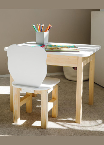 Дитячий прямокутний стіл і стільчик ведмедик. Столик для ігор, уроків, їжі. No Brand (323223358)