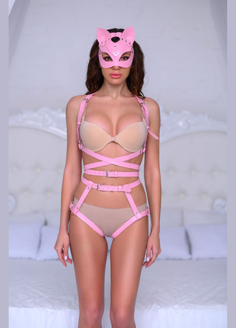Натуральна шкіра рожевий комплект портупея гартери і маска на все тіло Needle 116rm No Brand (294608332)