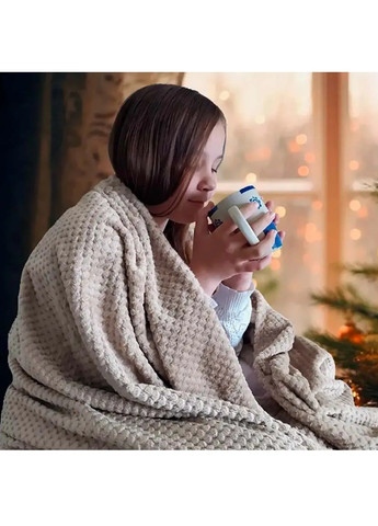 Двоспальний плюшевий плед покривало ковдра з геометричним візерунком на ліжко диван 150x200 см (480772-Prob) Бежевий Unbranded (342230060)