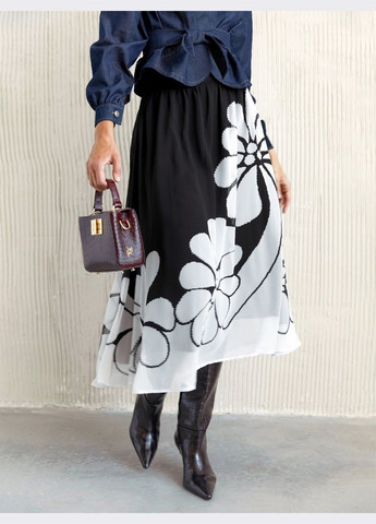 спідниця-міді чорного кольору з квітковим принтом Dressa (303360778)