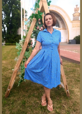 Голубое кэжуал платье-миди 2 Льва