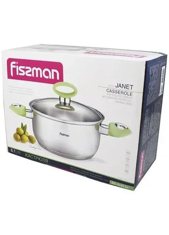 Каструля нержавіюча сталь 6,1 л зелена ручки Fissman (397066053)