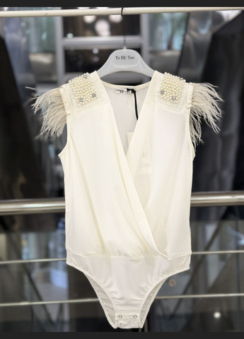 Черно-белый летний костюм праздничный подростковый tbt241-tbt2531 боди с перьями белые + брюки черные в тонкую полоску брючный To Be Too