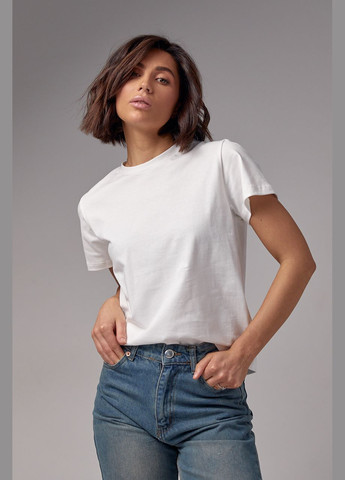 Молочна літня базова жіноча однотонна футболка 03029 з коротким рукавом Lurex