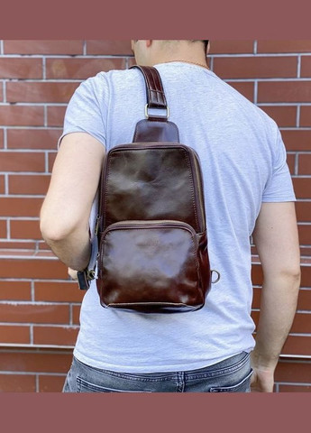 Коньячна шкіряна сумка слінг N41719GX Newery (303830783)