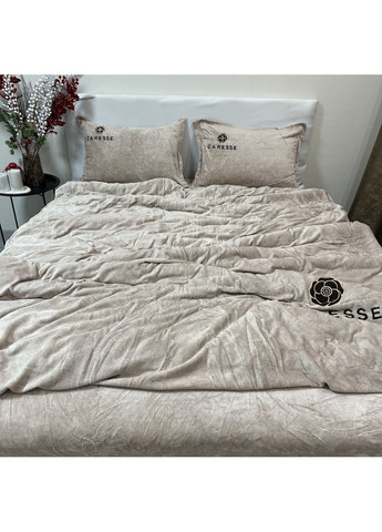 Розкіш велюру: постільна білизна євро бежевого кольору (Velvet Touch). Простирадло на резинці. Підковдра 200*230см. No Brand (370278918)