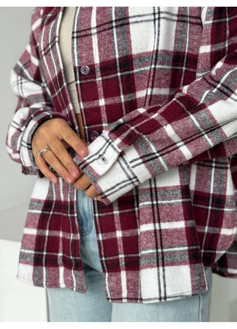 Бордовая повседневный, кэжуал рубашка в клетку No Brand с длинным рукавом