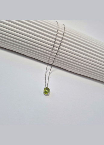 Срібний ланцюжок кольє з підвіскою Овал с Хризолітом 40 см срібло 925 проби Родоване 1457 1.99г No Brand (309013012)