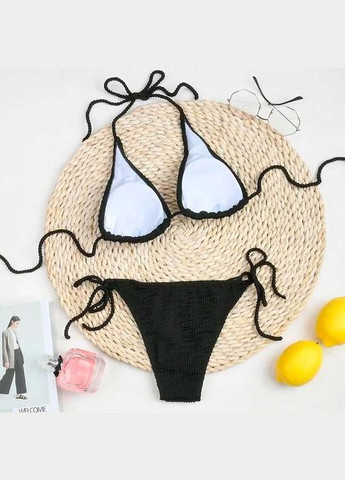 Чорний літній купальник жатка на зав'язках m-l чорний No Brand