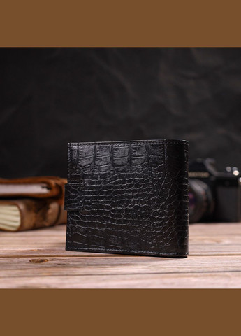 Чоловічий оригінальний гаманець горизонтального формату з натуральної шкіри з тисненням під крокодила 21768 Чорний Canpellini (329150230)