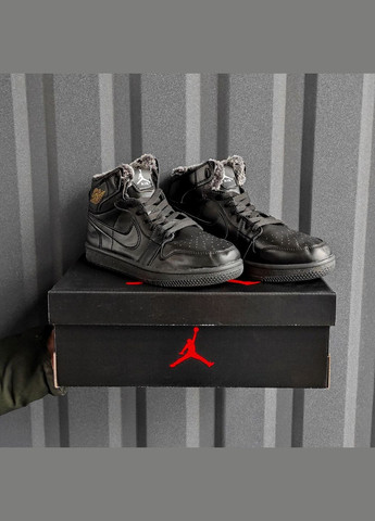 Чорні Зимовий кросівки зимові чоловічі nike air jordan 1 winter high black fur | найк аір джордан 1 високі чорні з хутром No Brand