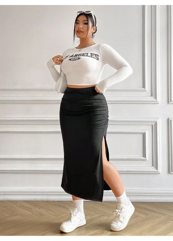 Черная однотонная юбка SHEIN