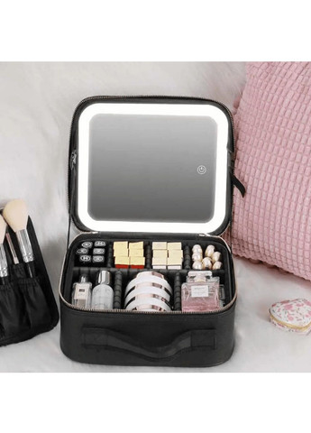 Дорожная косметичка чемоданчик органайзер водонепроницаемая с зеркалом подсветкой для косметики 26х23х11 см (479849-Prob) Черная Unbranded (324950254)