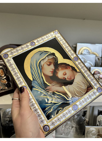 Ікона срібна Божої Матері з немовлям Ісусом під склом (16,7 х 20,6 см) Valenti (370142169)