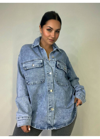 Сорочка жіноча 2029 джинсова оверсайз широка накладені кишені блакитна Dicesil (324019770)
