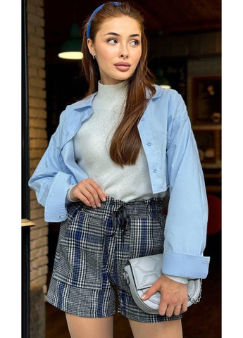 Шорти жіночі в синю клітинку сірі No Brand (316089196)