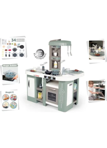 Игровой набор Большая интерактивная кухня Tefal Studio с эффектом кипения 34 аксессуара Мятно-серая с белым (311053) Smoby (373640206)